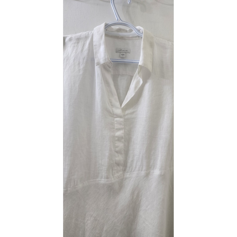 J.Jill Love Linen White Asymmetrical Hem Tunic Top Split Neck Long Sleeve Small - Picture 3 of 9